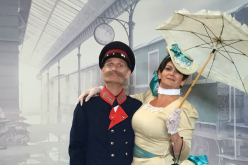 Railway station birthday is celebrated with dazzling walkact figures.