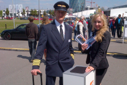 Pilots Walking Act with stewardess at the Motorworld Böblingen